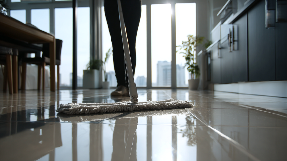 Mi Casa Cleaning Solutions  Mi Casa Cleaning Solutions Cleaner In Uniform Mopping Tile Floor In A Minima 7fd06f6e 15b9 4e2f Bcdb A27dfaae6cb2