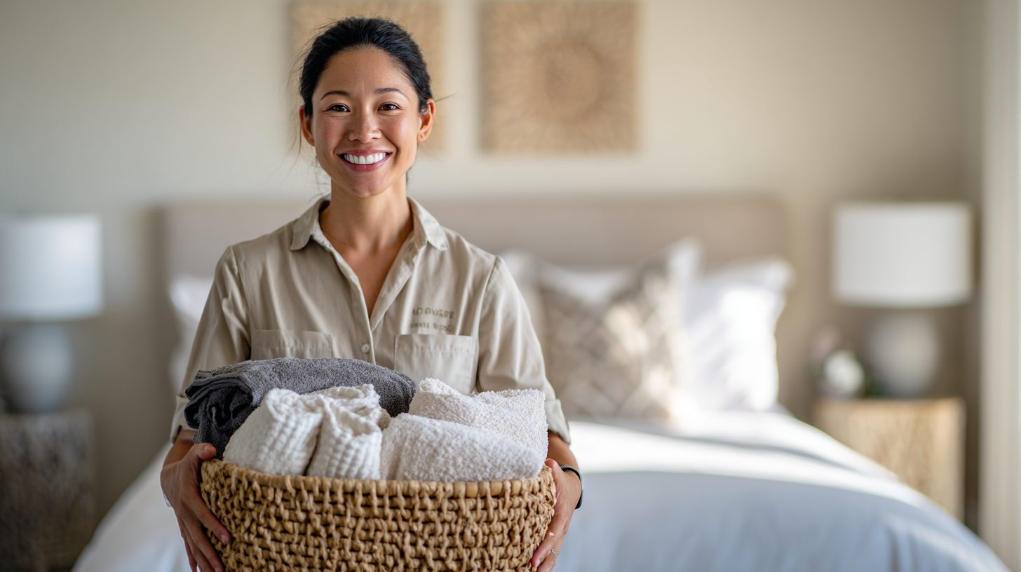 Mi Casa Cleaning Solutions  Mi Casa Cleaning Solutions Photograph Of A Smiling Airbnb Host Placing A Bas D13a50ca 954d 47d6 Aaf1 C795b6ad8bfe