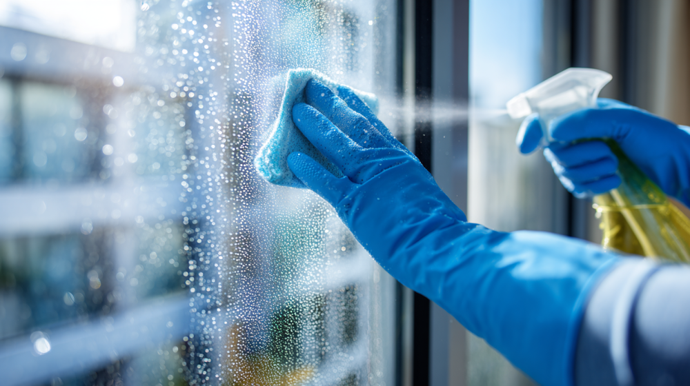 Mi Casa Cleaning Solutions  Mi Casa Cleaning Solutions Professional Cleaner In Uniform Spraying A Large 967e2048 Cccb 4f76 A35b E6a941f56507