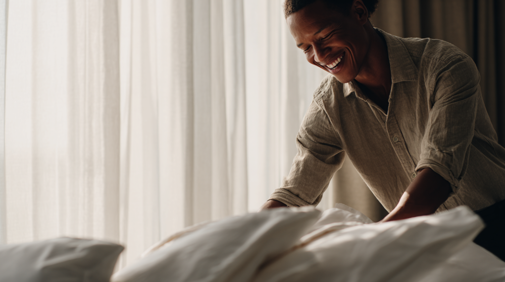 Mi Casa Cleaning Solutions  Davidv. 56221 Smiling Guest Running Their Hand Across Freshly 8aa88473 0b55 4fa0 B2ab 1c16158d5d3d 3