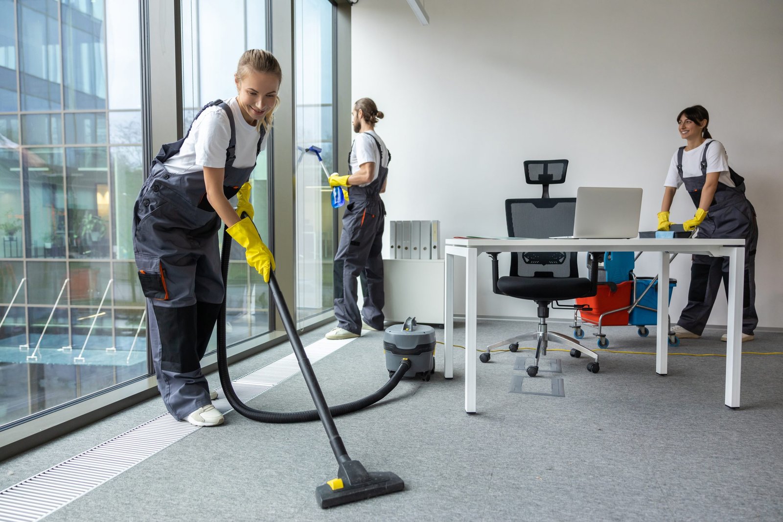 Mi Casa Cleaning Solutions  Housekeeping Team Cleaning The Conference Room And Looking Busy And Involved