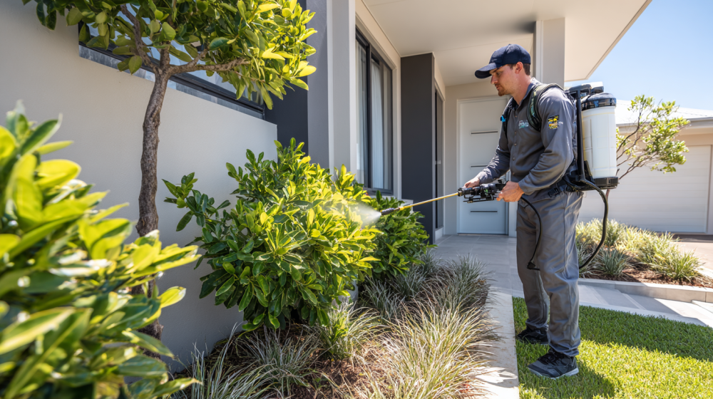 Mi Casa Cleaning Solutions  Mi Casa Cleaning Solutions Pest Control Technician Applying Perimeter Spray Along The Ex C578094c 21c4 490e 97cd Dada44dbcbc2 0
